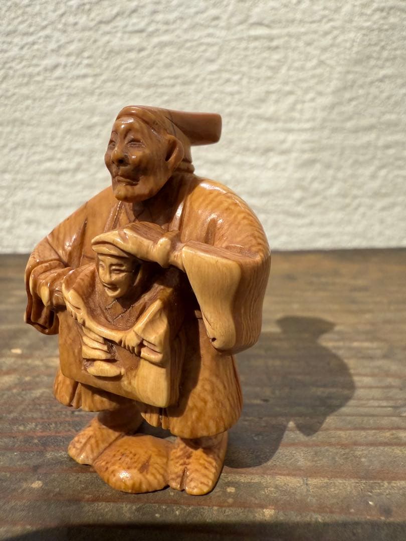 根付　人形使い　木　在名