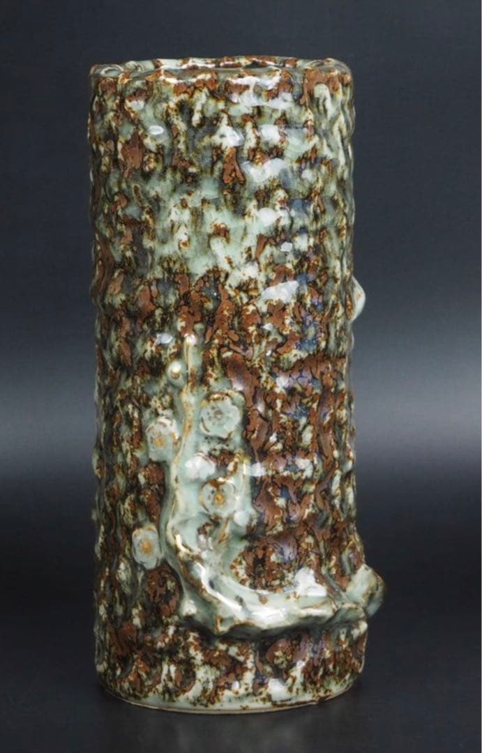 送料無料　古相馬焼　盛上げ梅小鳥花入れ・花瓶　高26.5ｃｍ