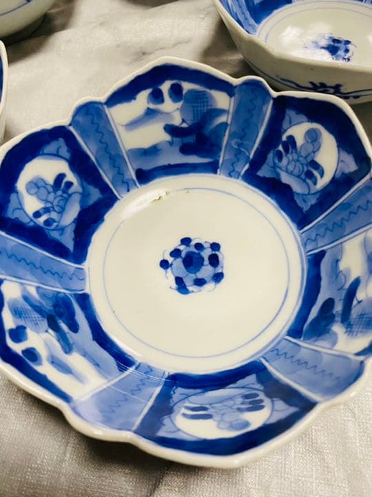 伊万里焼 古伊万里 手のひら小鉢　染付　５枚セット 新品 煮物器　花形 希少