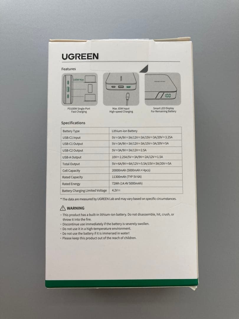 UGREEN PD100W Max 20000mAh モバイルバッテリー