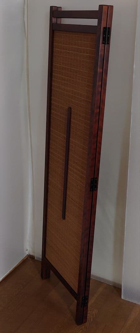 ２連　衝立　折りたたみ式スクリーン　１台限定　燻し竹（竹簾）変わり織り使用