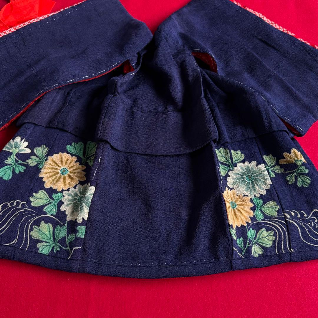 市松人形11号(40cm)サイズの着物　比翼仕立て　青紫　花波模様　6