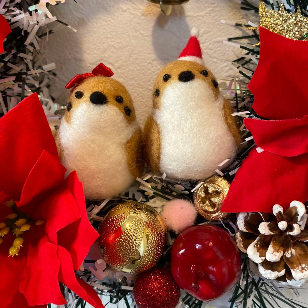 クリスマスリース&羊毛フェルトすずめさん