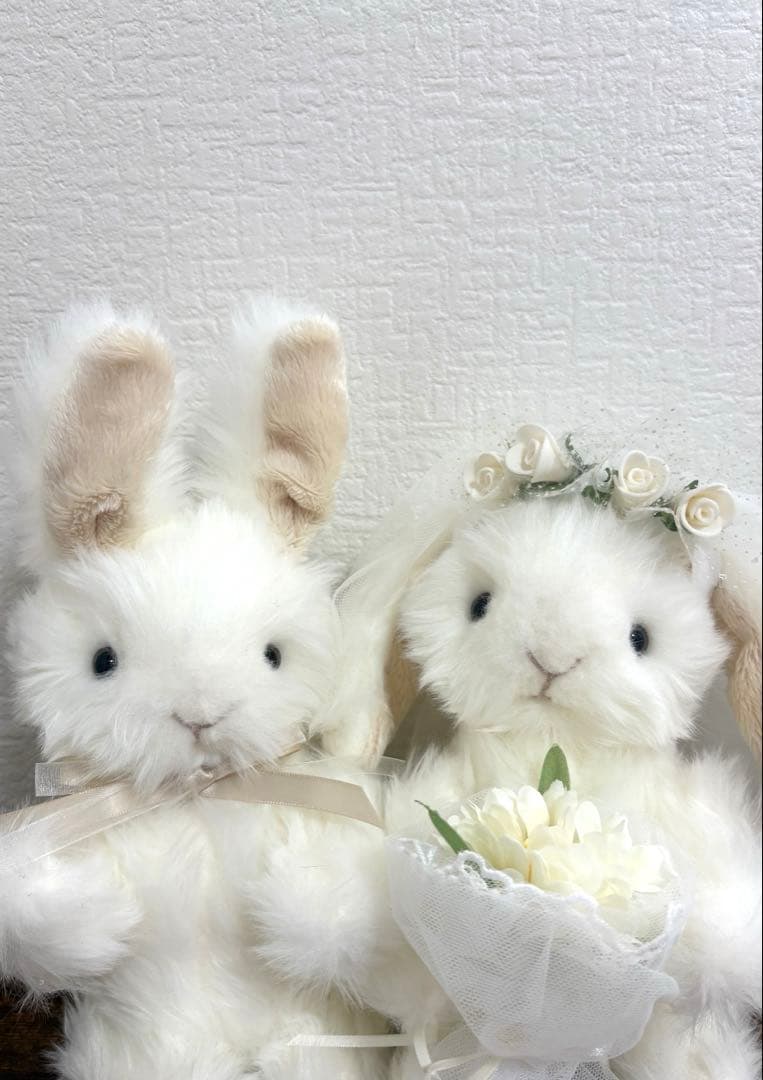 ハンドメイド　ぬいぐるみ　うさぎ　寄り添ううさぎ　ウェディングペア　一点もの