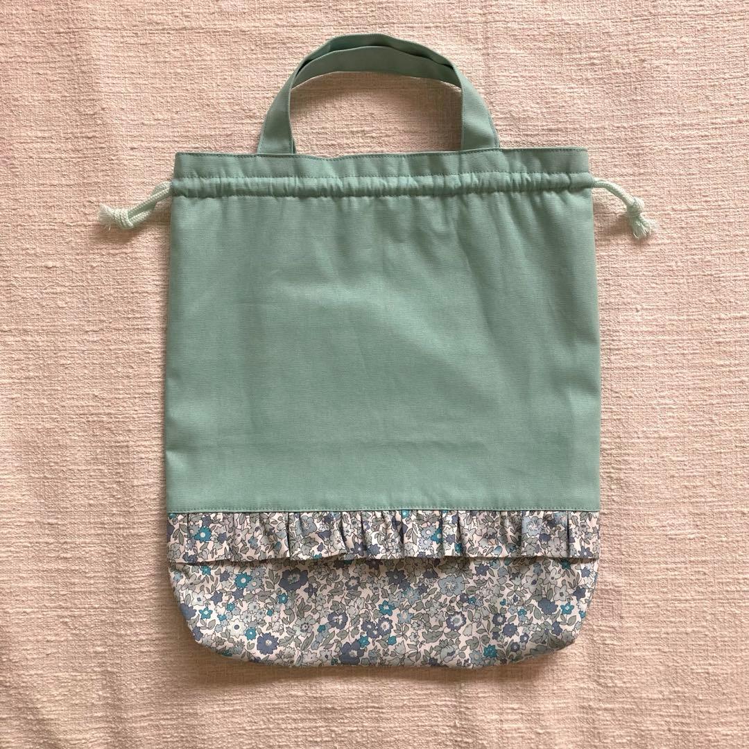ｊｕｎ！花柄フリルレッスンバッグ+上履き袋+体操服袋　ミントグリーン