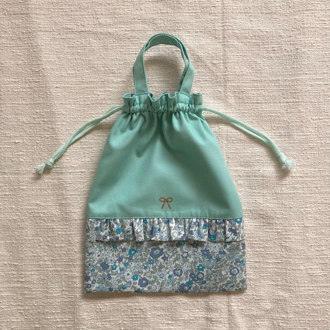 ｊｕｎ！花柄フリルレッスンバッグ+上履き袋+体操服袋　ミントグリーン