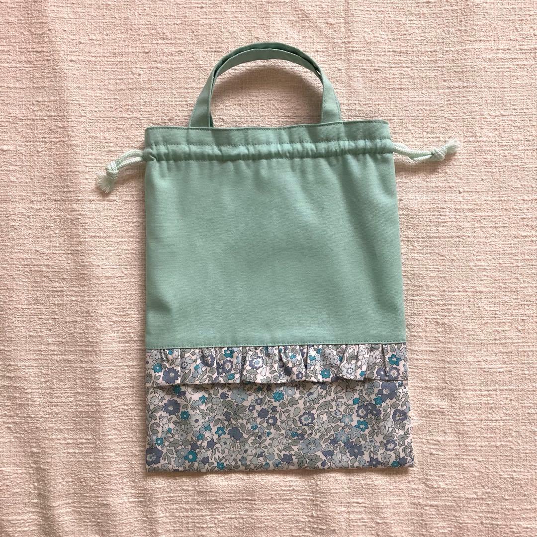 ｊｕｎ！花柄フリルレッスンバッグ+上履き袋+体操服袋　ミントグリーン