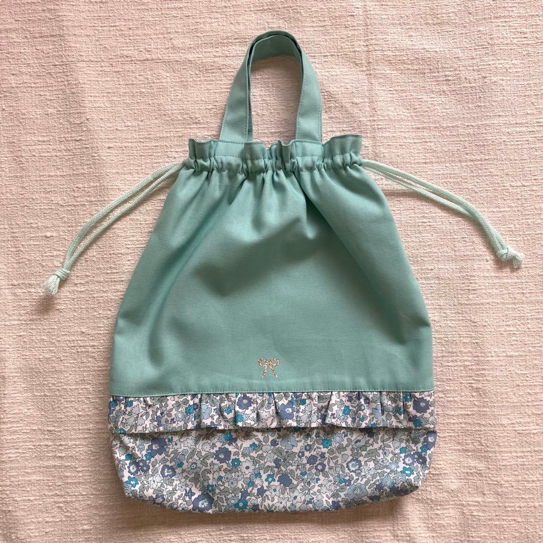 ｊｕｎ！花柄フリルレッスンバッグ+上履き袋+体操服袋　ミントグリーン