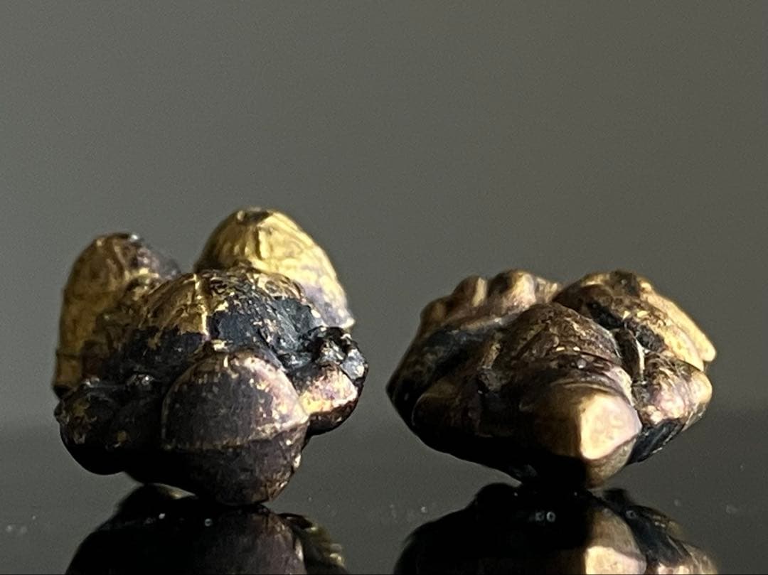 【古い極小像 恵比寿 大黒天 鍍金銅製豆仏 約1.5㎝ 江戸後期〜明治】民間信仰