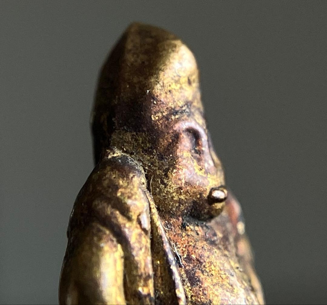 【古い極小像 恵比寿 大黒天 鍍金銅製豆仏 約1.5㎝ 江戸後期〜明治】民間信仰