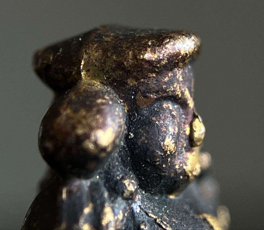 【古い極小像 恵比寿 大黒天 鍍金銅製豆仏 約1.5㎝ 江戸後期〜明治】民間信仰