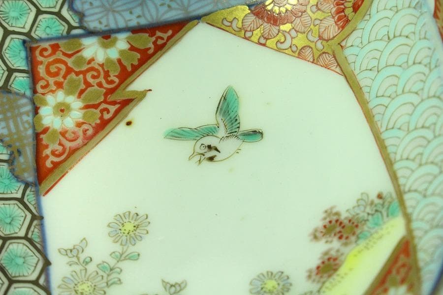 古伊万里 金彩色絵 色紙丸 向付 五客 明治(K-YC604)