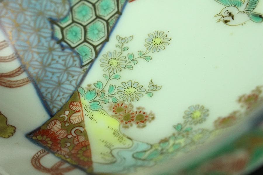 古伊万里 金彩色絵 色紙丸 向付 五客 明治(K-YC604)