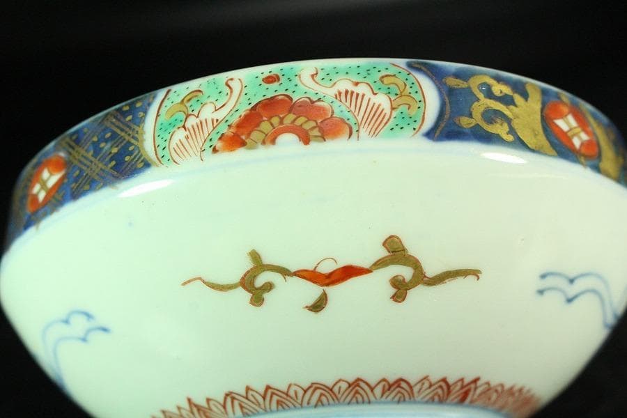 古伊万里 金彩色絵 色紙丸 向付 五客 明治(K-YC604)