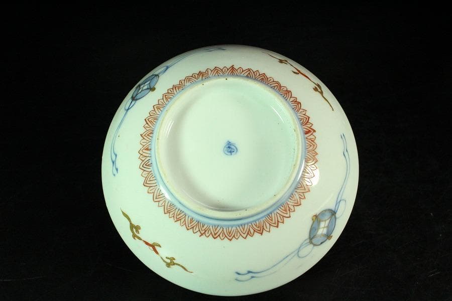 古伊万里 金彩色絵 色紙丸 向付 五客 明治(K-YC604)