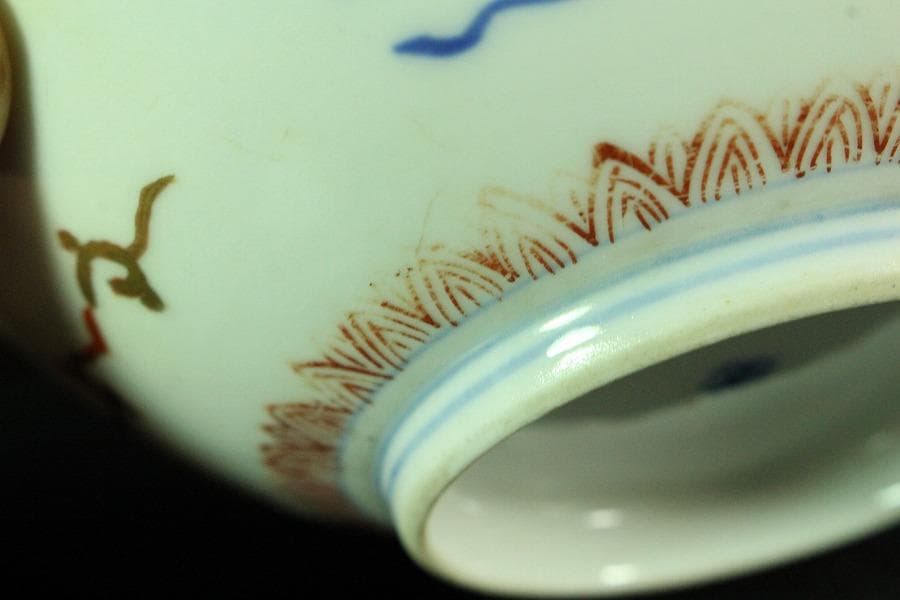 古伊万里 金彩色絵 色紙丸 向付 五客 明治(K-YC604)