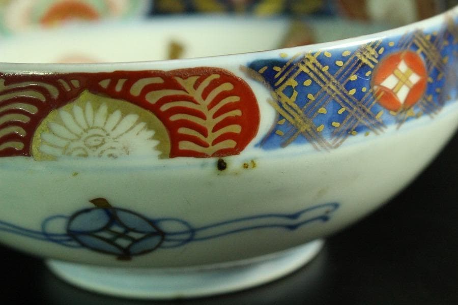 古伊万里 金彩色絵 色紙丸 向付 五客 明治(K-YC604)