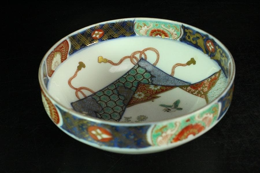 古伊万里 金彩色絵 色紙丸 向付 五客 明治(K-YC604)