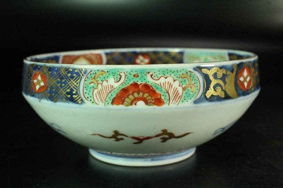 古伊万里 金彩色絵 色紙丸 向付 五客 明治(K-YC604)