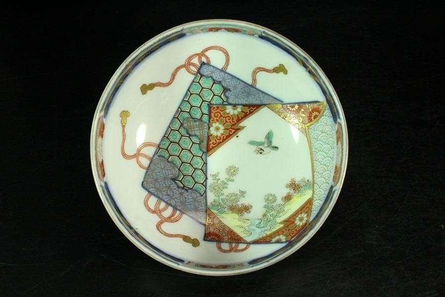 古伊万里 金彩色絵 色紙丸 向付 五客 明治(K-YC604)