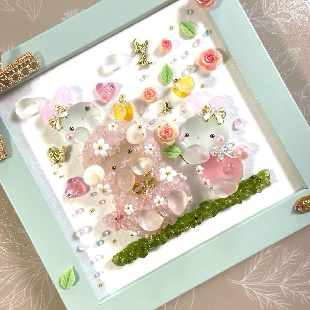 ♡ピンクローズに癒され中♡羊さんとうさぎさん シーグラスアート
