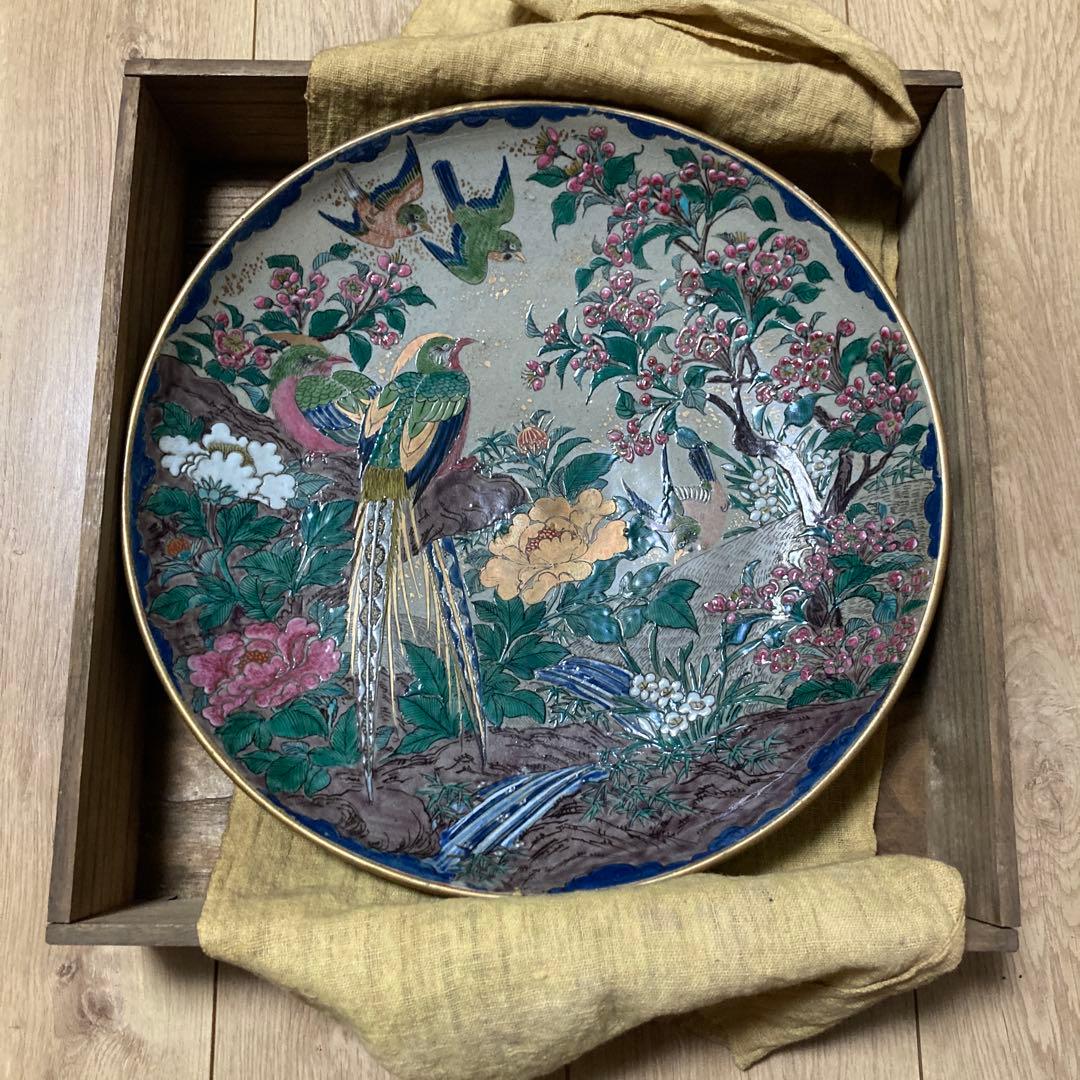 骨董品　大皿　花鳥絵