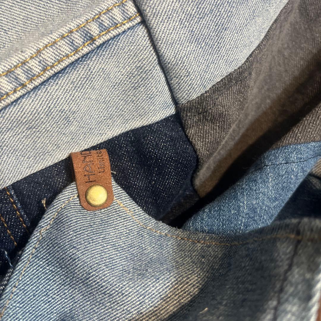 【デニムリメイク】パッチワークマルチカバー　ベッドカバー　ソファーカバー　ラグ