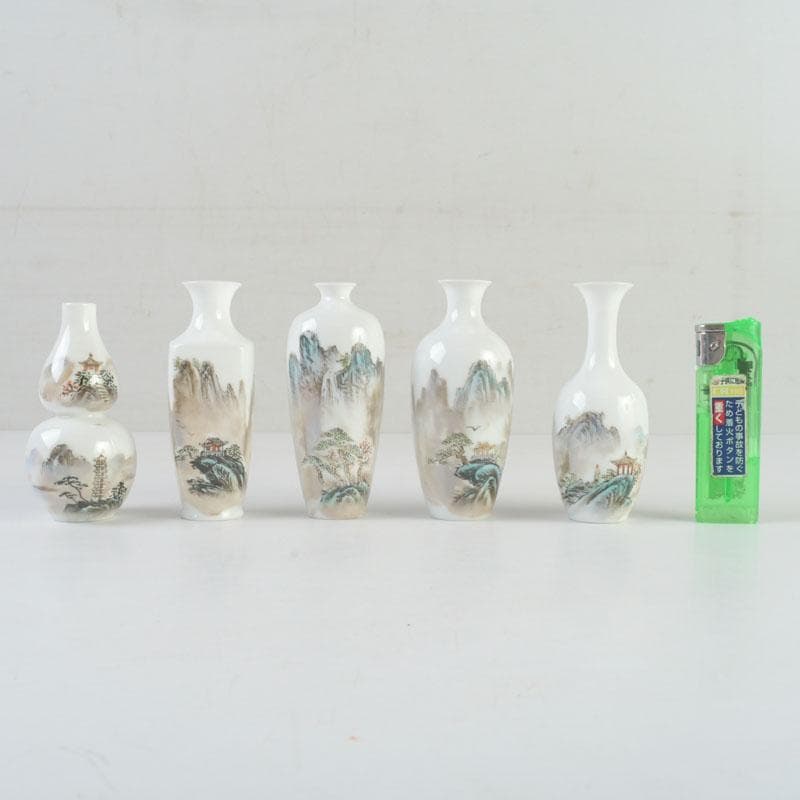中国　景徳鎮製　薄胎粉彩　山水文　小瓶　5点　V　A72