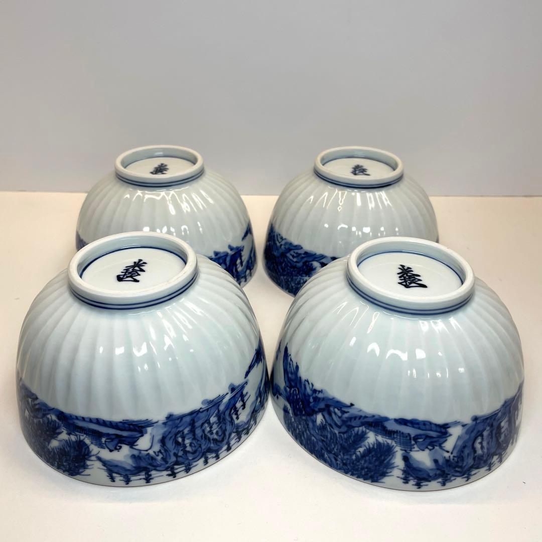 清水焼　平安光抱　染付山水多用碗４客