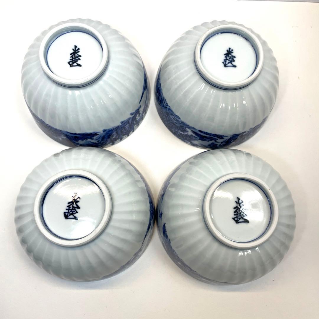 清水焼　平安光抱　染付山水多用碗４客