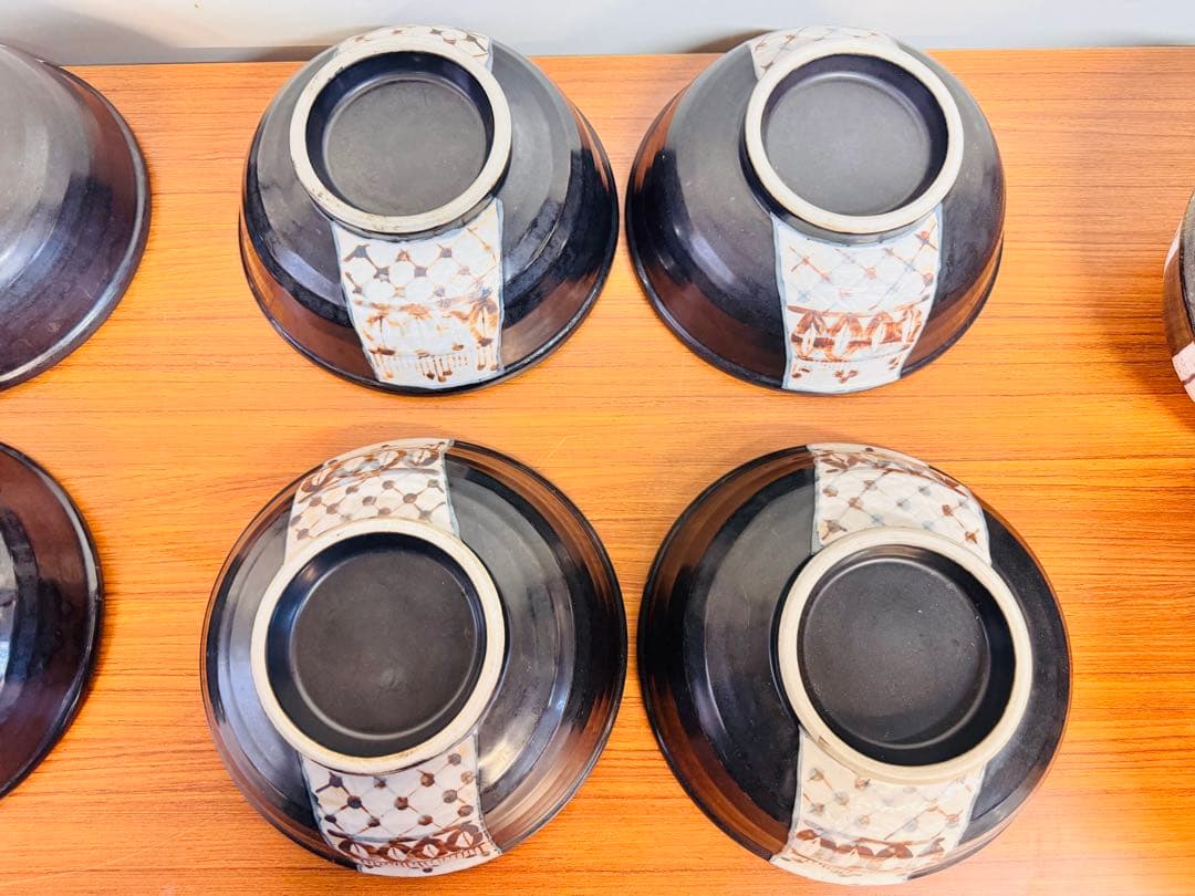 ラーメン丼 8点セット 和風 陶器 黒系 未使用保管品