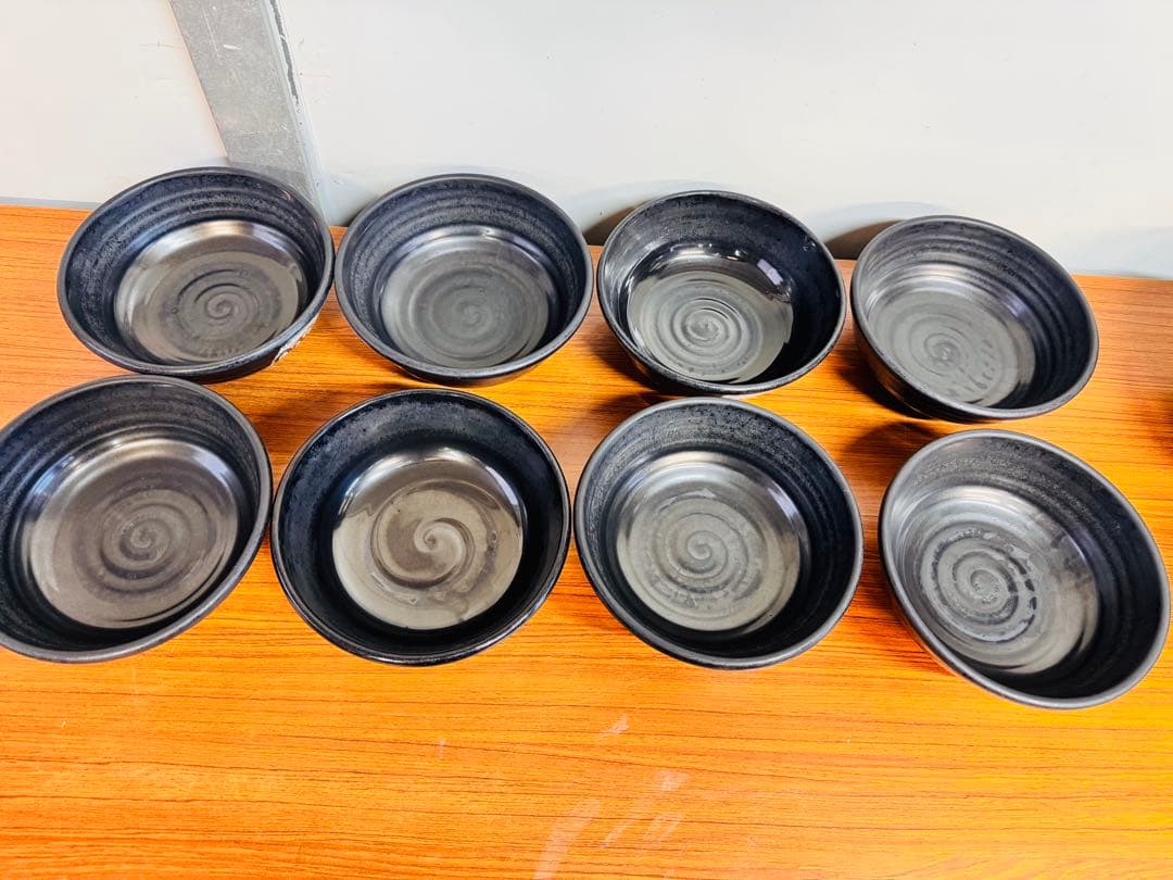 ラーメン丼 8点セット 和風 陶器 黒系 未使用保管品