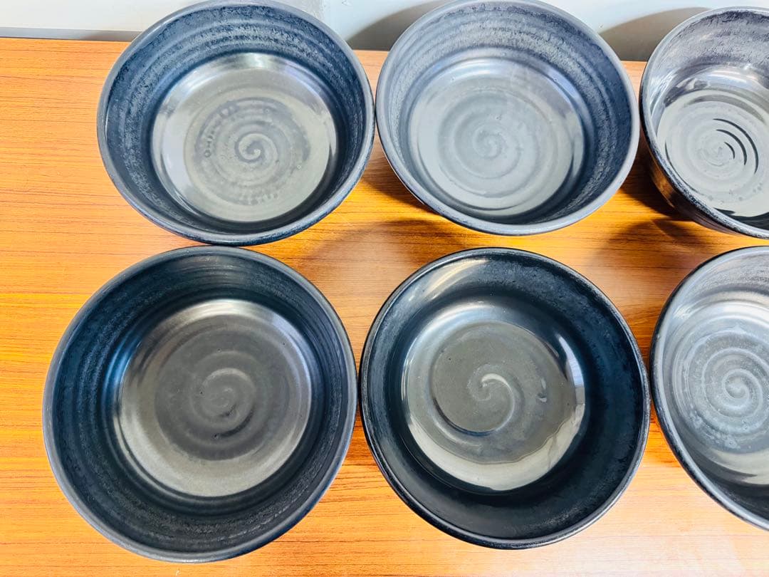 ラーメン丼 8点セット 和風 陶器 黒系 未使用保管品