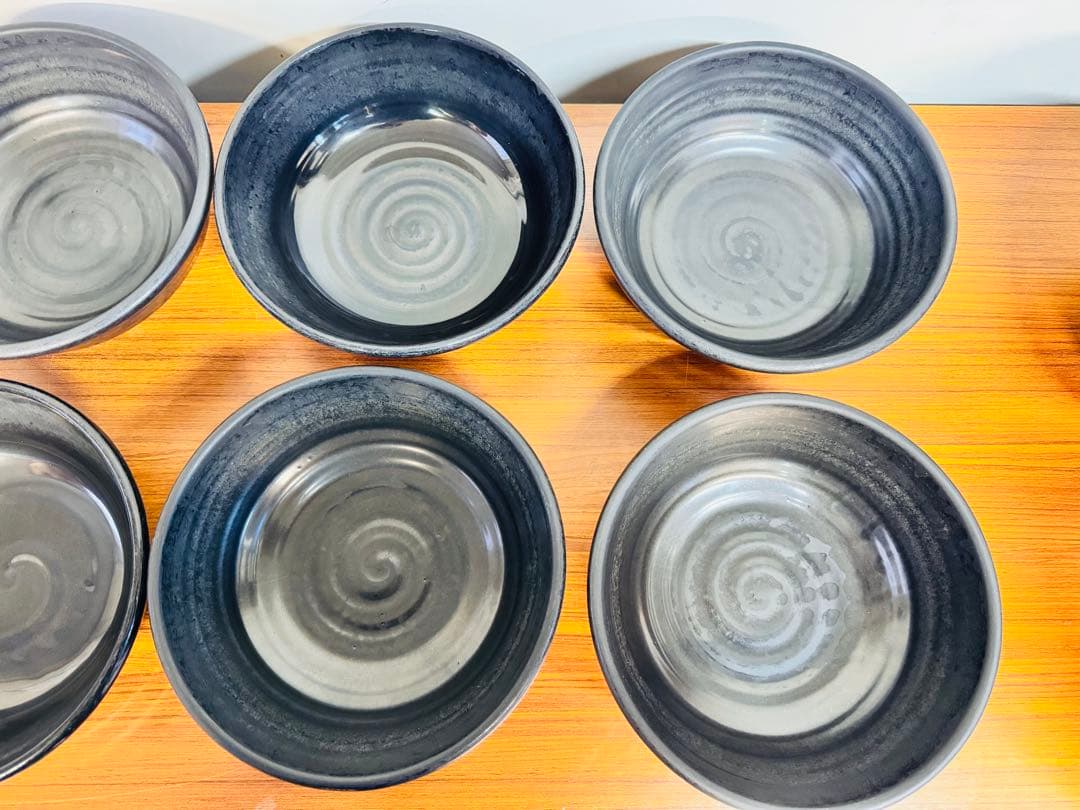 ラーメン丼 8点セット 和風 陶器 黒系 未使用保管品