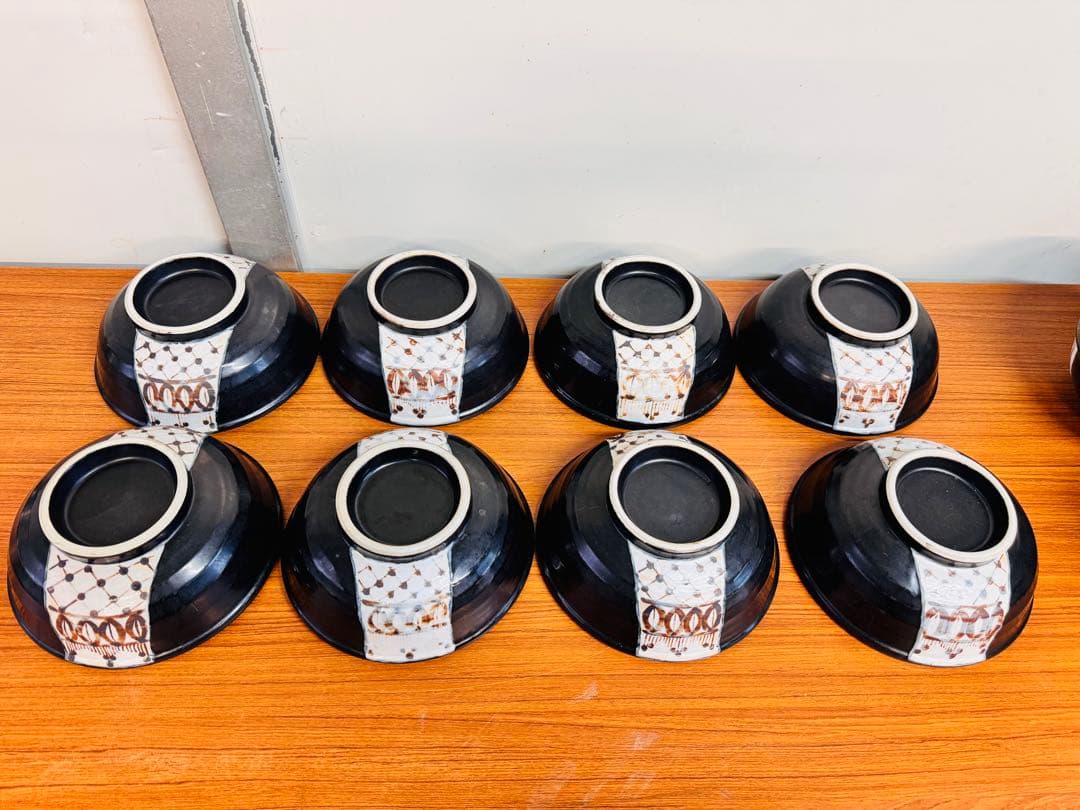 ラーメン丼 8点セット 和風 陶器 黒系 未使用保管品
