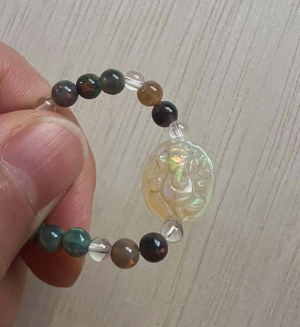 天然石 ブラックオパールブレスレット ガネーシャ