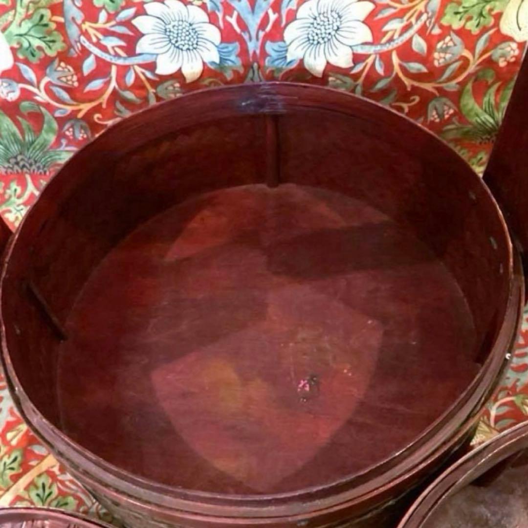 シノワズリー骨董 取手付き二段大茶籠 アンティーク