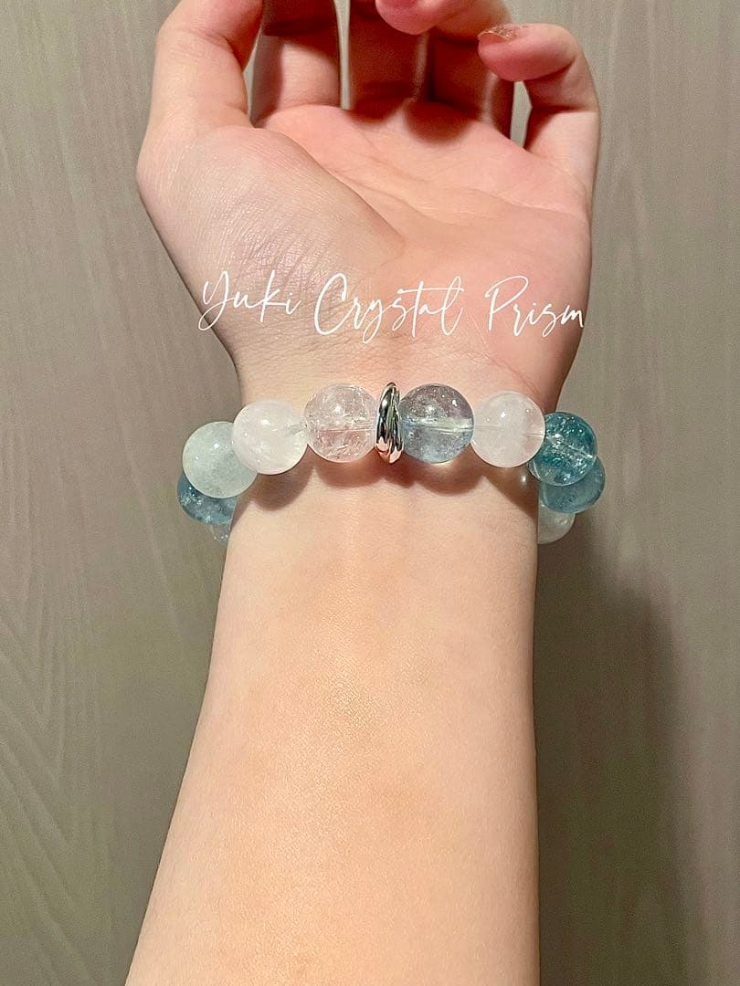 高品質アクアマリン×ホワイトハーキマーダイヤモンド×ホワイトファントムクォーツ