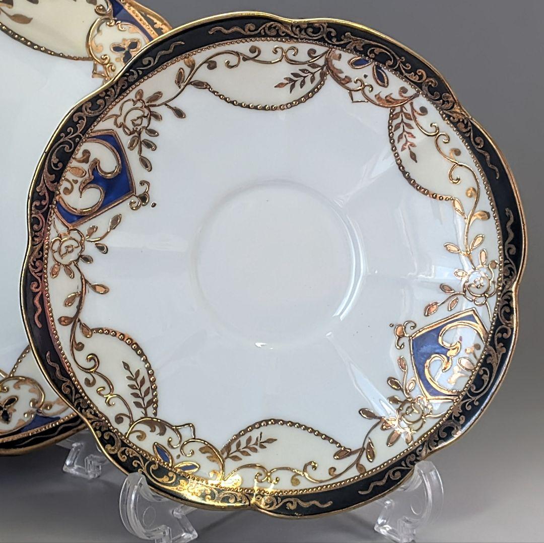 美品 オールドノリタケ マルキ印 コバルト金盛 トリオセット カップ＆ソーサー