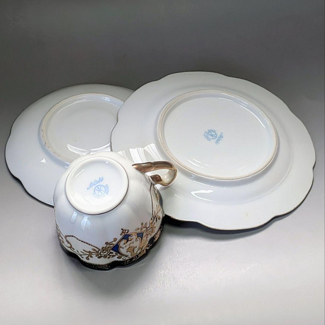 美品 オールドノリタケ マルキ印 コバルト金盛 トリオセット カップ＆ソーサー