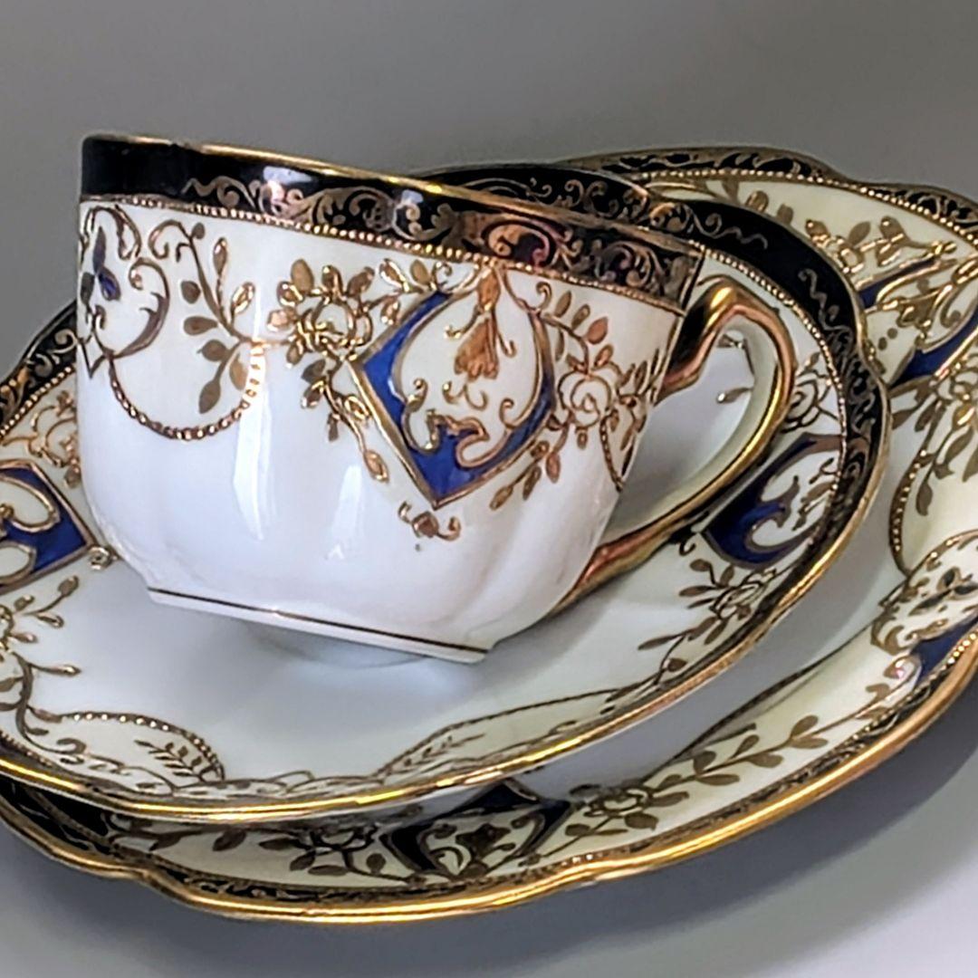 美品 オールドノリタケ マルキ印 コバルト金盛 トリオセット カップ＆ソーサー