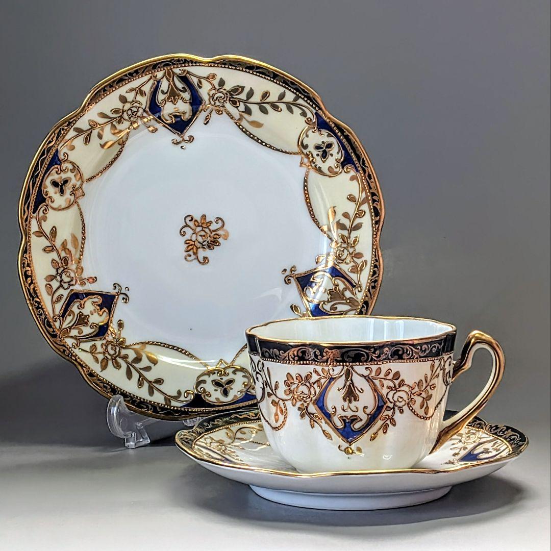 美品 オールドノリタケ マルキ印 コバルト金盛 トリオセット カップ＆ソーサー