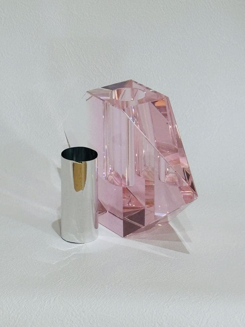 生花花器　自由花　アクリル ダイヤモンド型花瓶 ピンク