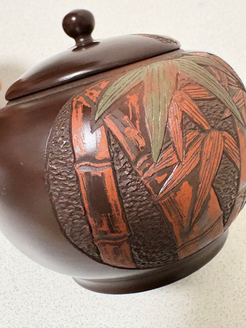 常滑名工 梅原宗弘 常滑焼 竹紋 横手 急須 茶注 煎茶道具 煎茶器