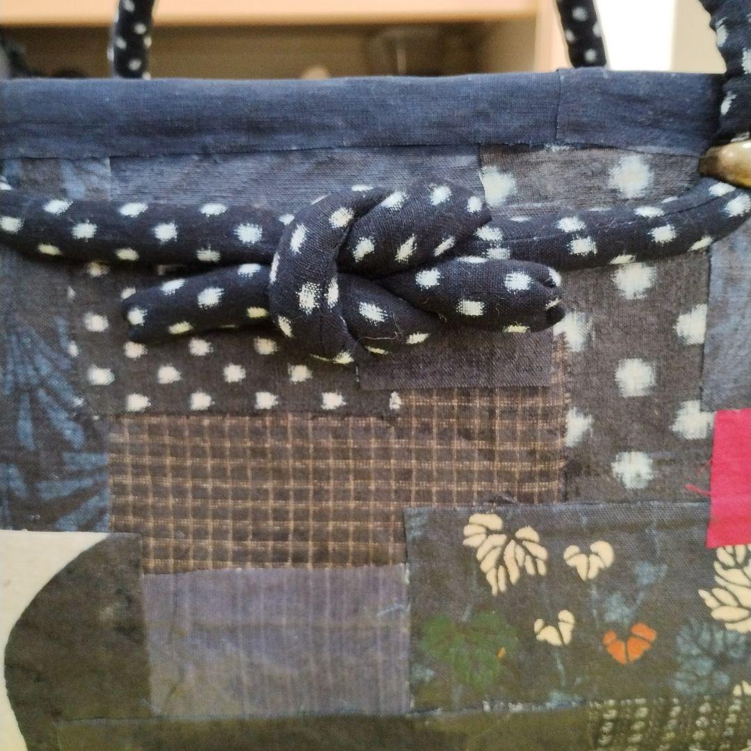 一閑張りバッグ　絣　筒描　古布　雪ん子　ハンドメイド