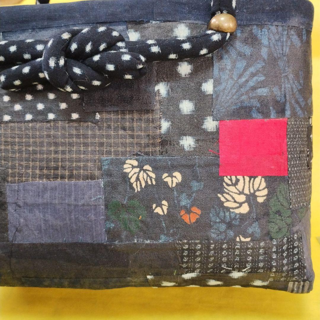一閑張りバッグ　絣　筒描　古布　雪ん子　ハンドメイド