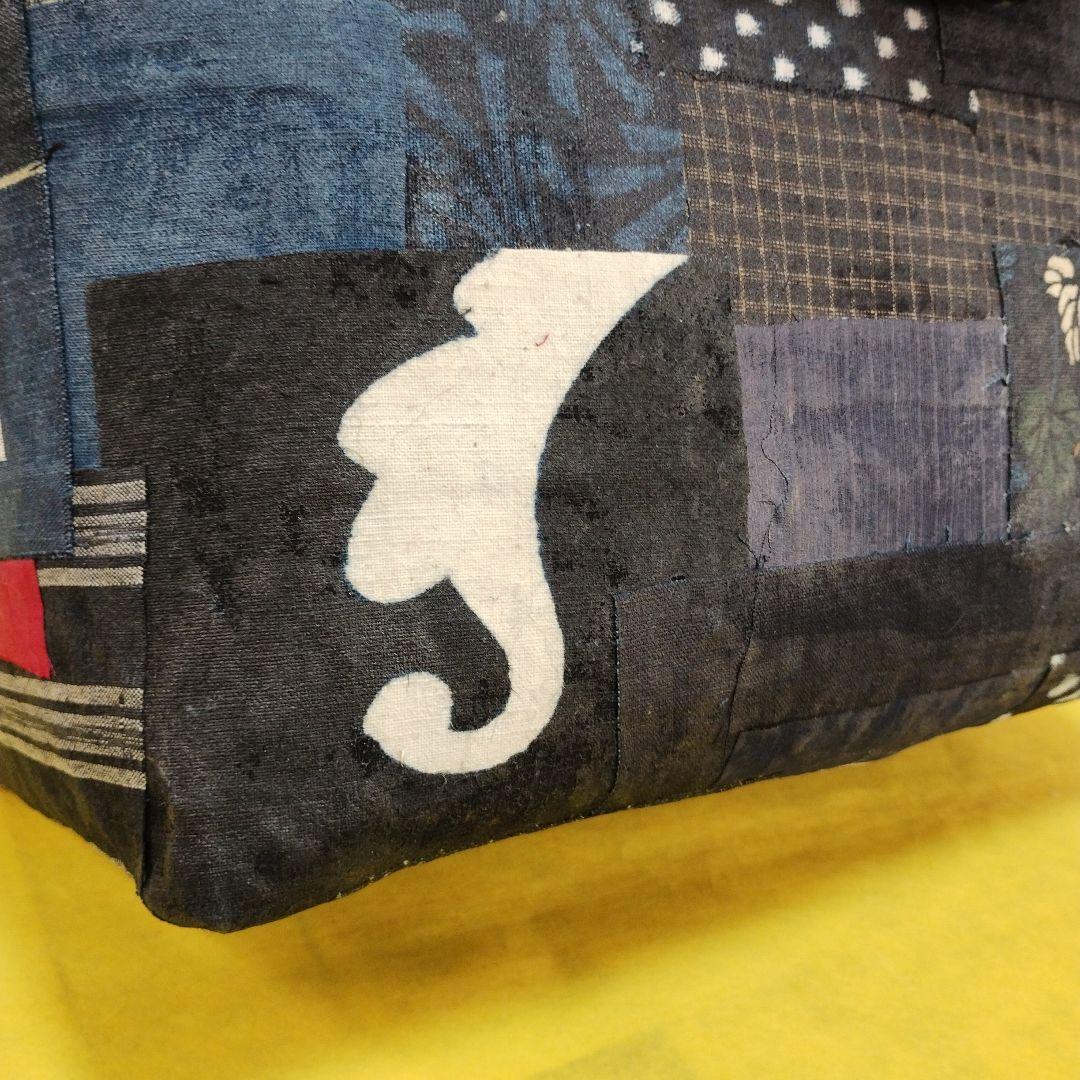 一閑張りバッグ　絣　筒描　古布　雪ん子　ハンドメイド