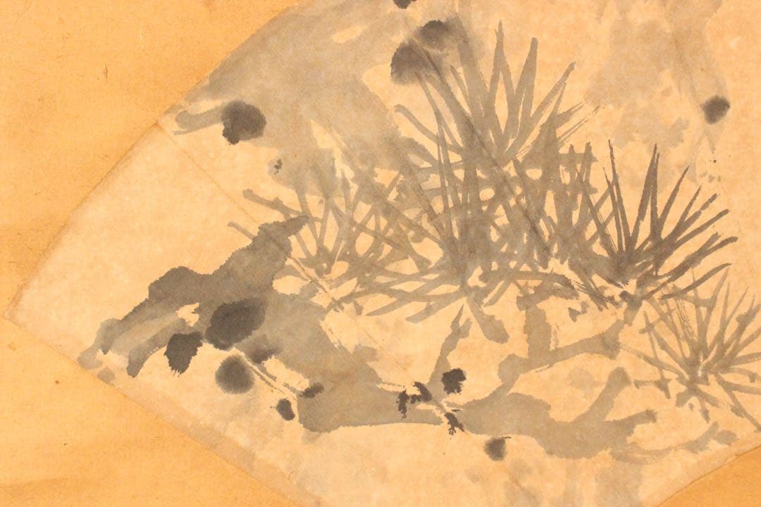 No5308 掛軸　在銘　金陽　扇面　書　水墨山水　書画　紙本　古美術　送料無料