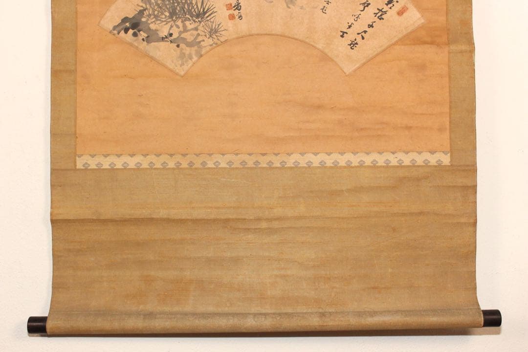 No5308 掛軸　在銘　金陽　扇面　書　水墨山水　書画　紙本　古美術　送料無料