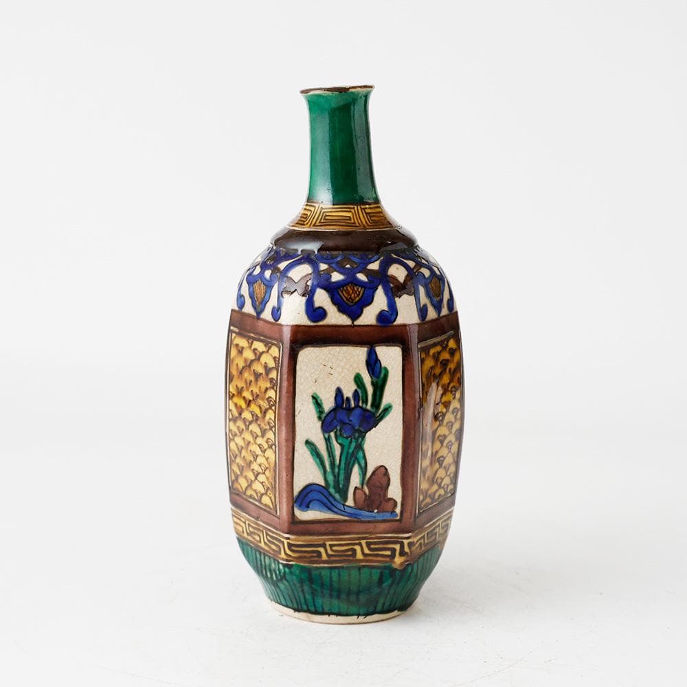 明治25年（1892年）購入の品 青手古九谷 徳利二客 花唐草文 金継共箱 酒器